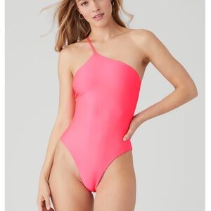 Airlift pile fluorescent pink One-Shoulder bodysuit